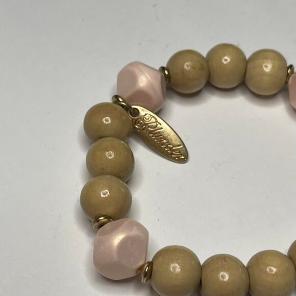 Plunder beaded bracelet faux wooden beads with pink lightweight easy wear - Picture 4 of 8